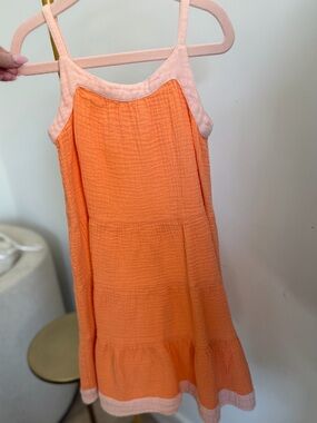 Zara Orange Tiered Dress with Light Pink Trim